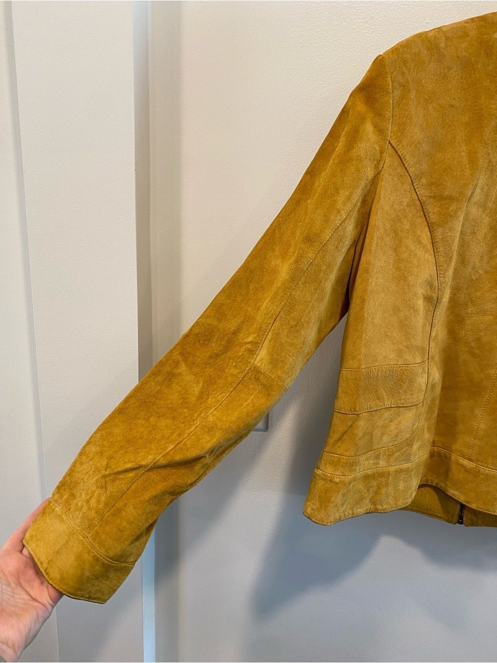 Vintage Y2K Genuine Suede Jacket womens sz 14 100% leather Buckle full zip honey - Picture 6 of 12